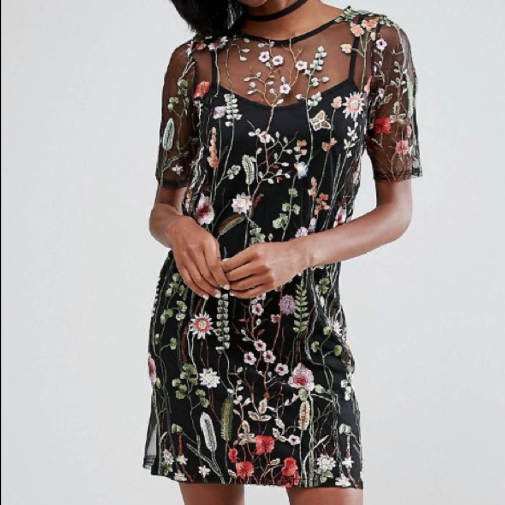 Floral embroidered tea dress